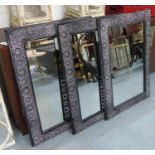 GARDEN WALL MIRRORS, a set of three, grey metal rectangular filigree contemporary design, 63cm x