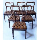 DINING CHAIRS, a set of six, Victorian rosewood each with buttoned hand finished leather seat. (6)