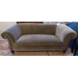 CHESTERFIELD SOFA, Victorian mahogany in moss grey/green velvet with studded detail on turned