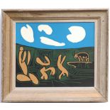 PABLO PICASSO 'Bacchanal with Four Clouds', linocut, 1962, suite linogravures, 26cm x 33cm, framed
