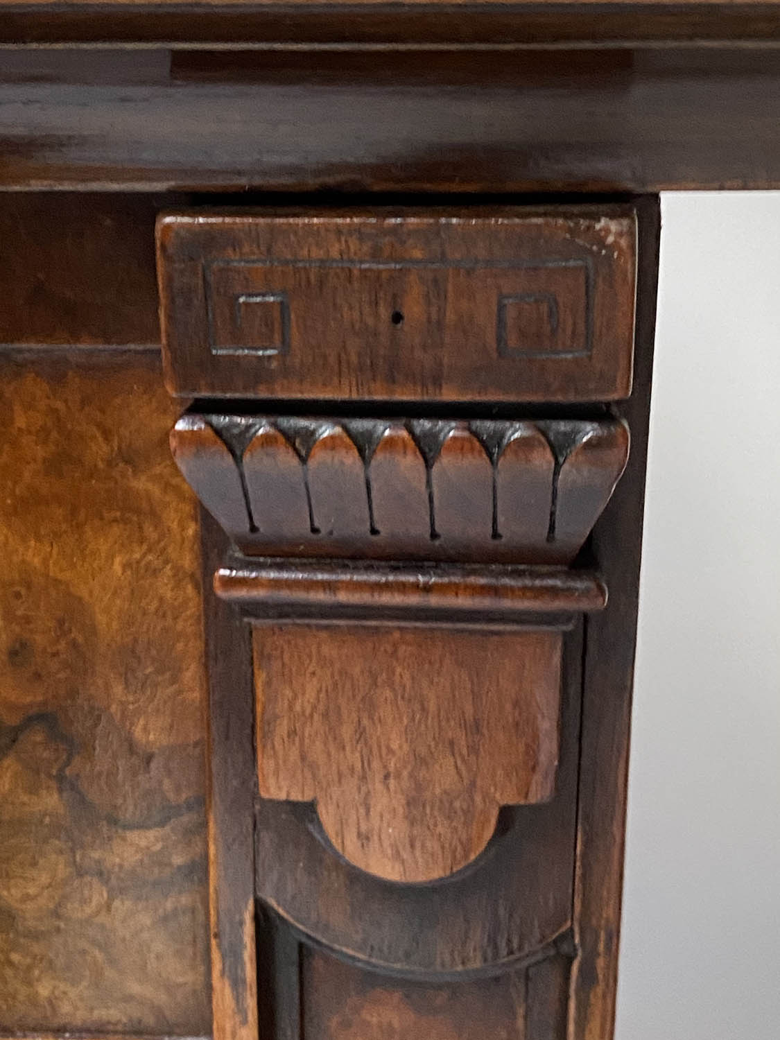 SIDE CABINETS, a pair, Victorian burr walnut each adapted with marble top above a panelled door - Image 6 of 8