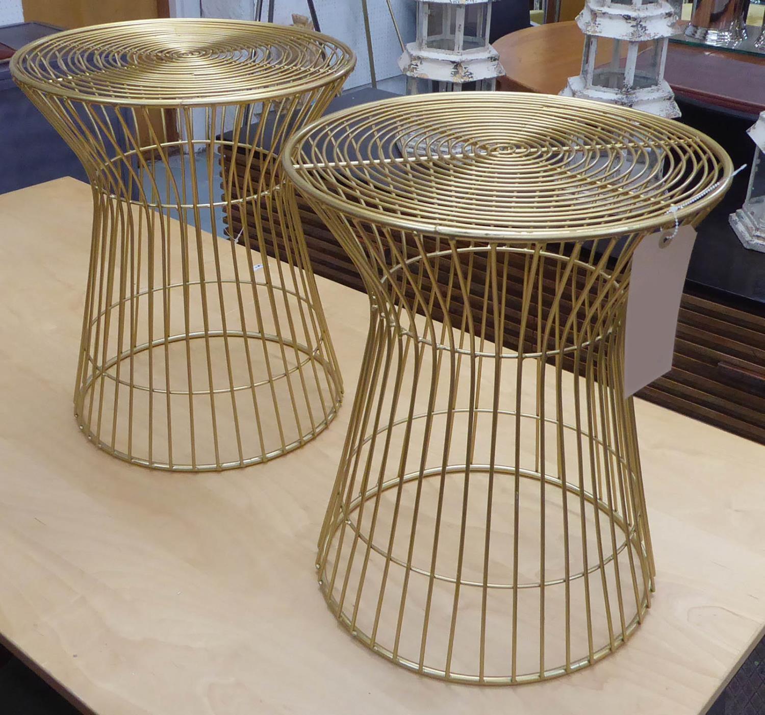 SIDE TABLES, a pair, contemporary design, gilt metal, circular form, 37cm x 37cm x 46cm H. (2)