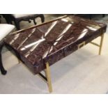 LOW TABLE, assimilated marble top on gilt metal frame, with one drawer, 22cm x 75cm x 47cm.