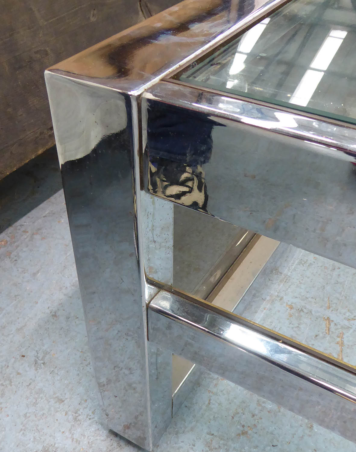 LOW TABLE, vintage 1970's with chrome and glass with smoked glass sides, 80cm D x 80cm W x 35cm H. - Image 2 of 5