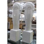 CONTEMPORARY SCHOOL BUSTS, a pair, white glazed ceramic, 61cm H. (2)