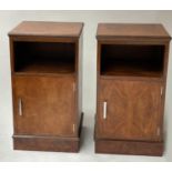 ART DECO BEDSIDE CABINETS, a pair, figured walnut and crossbanded each with panel door, 40cm x