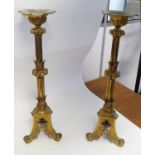 ALTAR CANDLESTICKS, a pair, Victorian ecclesiastical, gilt bronze, 62cm H. (2)