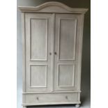 ARMOIRE, 19th century style French grey painted with arched cornice and two panelled doors enclosing