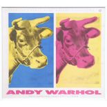 ANDY WARHOL 'Two Coloured Cows', poster, 67cm x 75cm, framed and glazed.