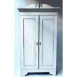 ARMOIRE, French style two tone grey painted with two panelled doors of shallow proportions and