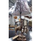 STAG TABLE LAMP, sculptural bronzed base, with shade, 82cm H.