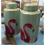 GINGER JARS, a pair, 1970's Italian style flamingo design, with covers, 41cm H. (2)