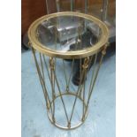 MAISON JANSEN INSPIRED SIDE TABLES, a pair, gilt metal glass tops, 66.5cm x 35.5cm Diam. (2)