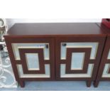 SIDE CABINETS, a pair, each with a pair of doors with mirrored detail, 39cm x 81cm H x 102cm. (2)