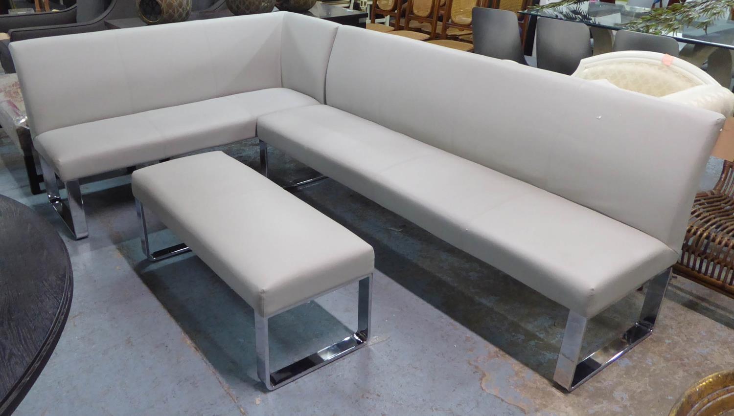 CORNER SETTLE AND BENCH, includes corner bench and associated free standing bench, 160cm x 260cm x