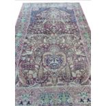 ANTIQUE PERSIAN KERMAN LAVER PICTORIAL RUG, 200cm x 130cm.