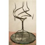 FLOOR STANDING CANDELABRUM, Gothic wrought iron, 80cm x 132cm H, with a copper candle wax drip tray,