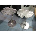 GINGKO LEAF SIDE TABLES, a pair, 1970s Italian style, polished metal, 54cm H. (2)