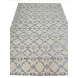 SILVER CONTEMPORARY SILK AND WOOL CARPET, 300cm x 200cm, Moroccan lattice design.