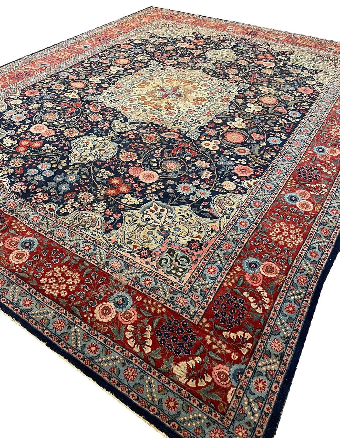 FINE ANTIQUE TABRIZ CARPET, 440cm x 335cm, dragon design pendant medallion on a millefleur field - Image 5 of 9