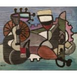 20th CENTURY SCHOOL 'Serenade pour un Canard', oil on canvas strips on panel, signed and dated 10.