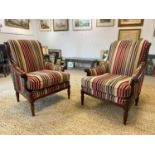 WESLEY BARRELL STOW ARMCHAIRS, a pair, with Missoni style striped upholstery, 99cm H x 78cm W x 71cm