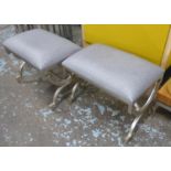 SIDE STOOLS, a pair, upholstered in a faux ostrich leather, 53cm x 35cm x 43cm. (2)