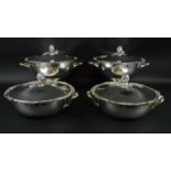 SOUP TUREENS, a pair, silver plate marked Habis for Kado and a pair of matching serving dishes