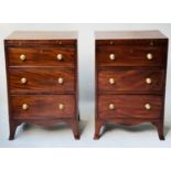 BEDSIDE CHESTS, a pair, George III figured mahogany of adapted small proportions, each with brushing