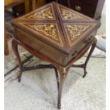 ENVELOPE CARD TABLE, late Victorian mahogany with ivory and boxwood marquetry, the green baize lined