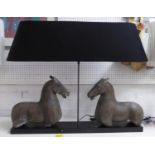 ARCHITECTURAL TABLE LAMP, stone horse base with shade, 73cm H.