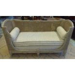 BERGERE DAYBED, Louis XVI style grey painted with double caned sides, a single caned back, striped