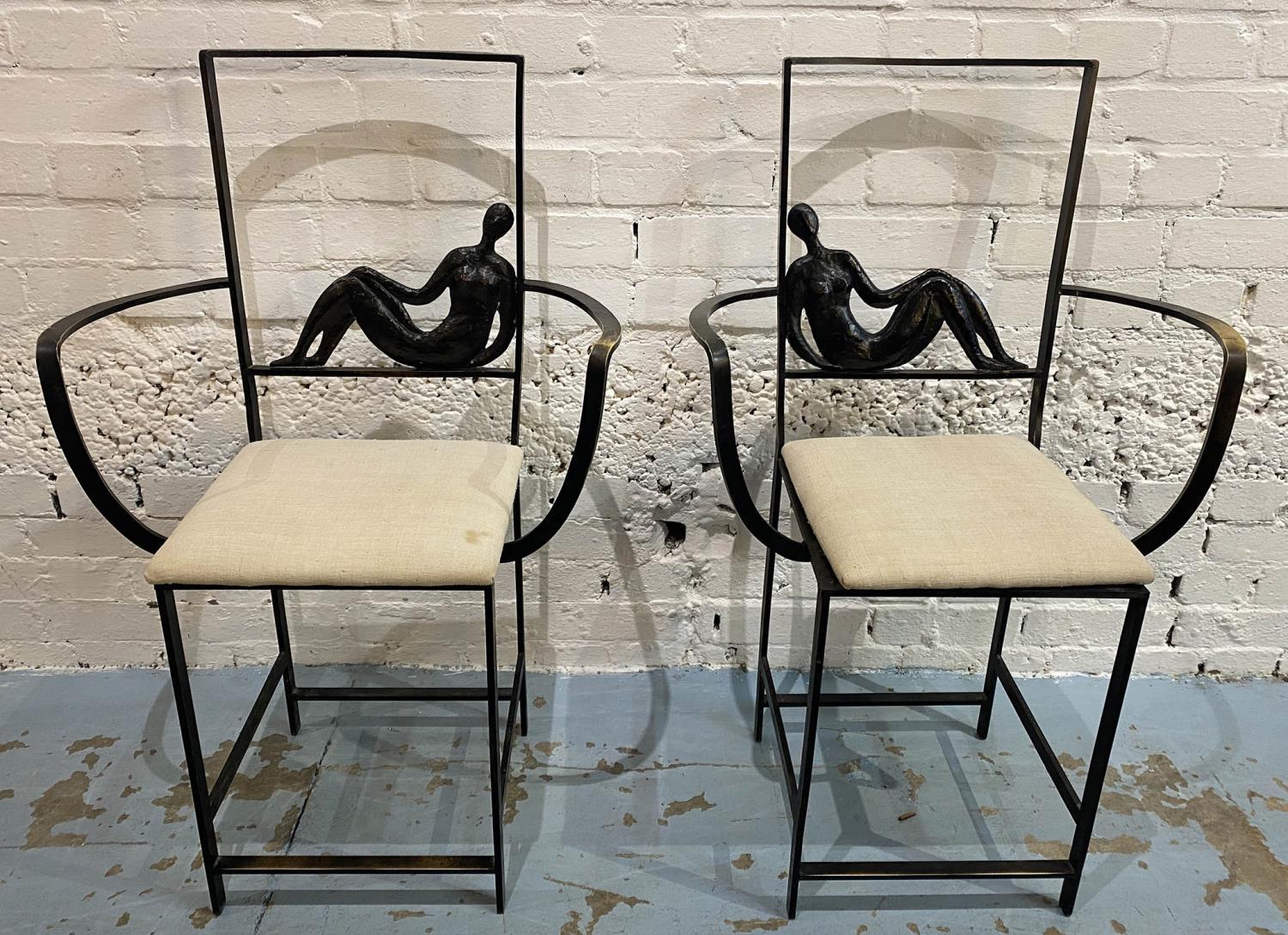 JAQUES DUFRESNE SIDE CHAIRS, a pair, bronze, bears signature, 92cm H. (2)