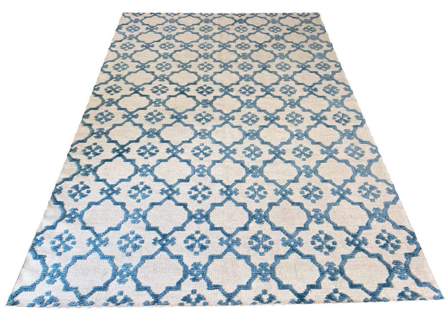 CONTEMPORARY SILK AND WOOL CARPET, 300cm x 200cm, Moroccan lattice design.