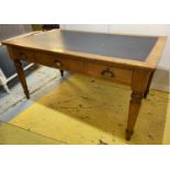 HOLLAND & SONS LIBRARY TABLE, early 20th century oak, pine and birch with black leather top and