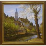 SIDERI 'Riverside View in Bruges', 1971, oil on canvas, signed lower left and verso, dated verso,