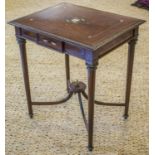 LADIES WRITING TABLE, Napoleon III mahogany, brass, ivory and mother of pearl inlaid with a frieze