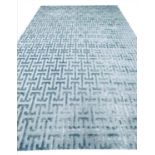 CONTEMPORARY ART DECO DESIGN SILK CARPET, 370cm x 270cm, geometric sky blue field.