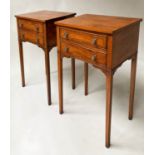 LOW TABLES, a pair, George III design yewwood and crossbanded each with two drawers, 46cm x 33cm x