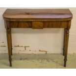 TEA TABLE, late George III mahogany, satinwood and line inlaid with D shaped foldover top, 75cm H