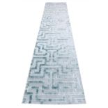 CONTEMPORARY ART DECO DESIGN SILK RUNNER, 350cm x 80cm, geometric sky blue field.