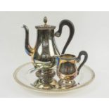 CHRISTOFLE COFFEE POT PART SERVICE, with milk jug and tray, 25cm H. (3)