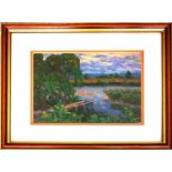 JULIA PIVEN (Ukranian b. 1963) 'Purple Sunset', oil on board, signed lower left, 14.cm x 19.5cm,