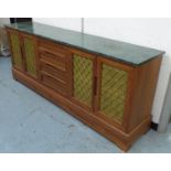 LINLEY STYLE SIDEBOARD, bespoke made, marble top over grilled doors and drawers, 45cm D x 90cm H x