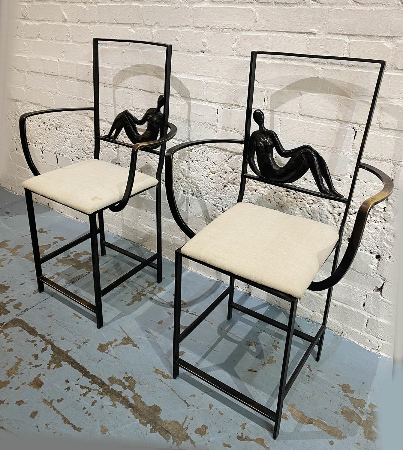 JAQUES DUFRESNE SIDE CHAIRS, a pair, bronze, bears signature, 92cm H. (2) - Image 2 of 9