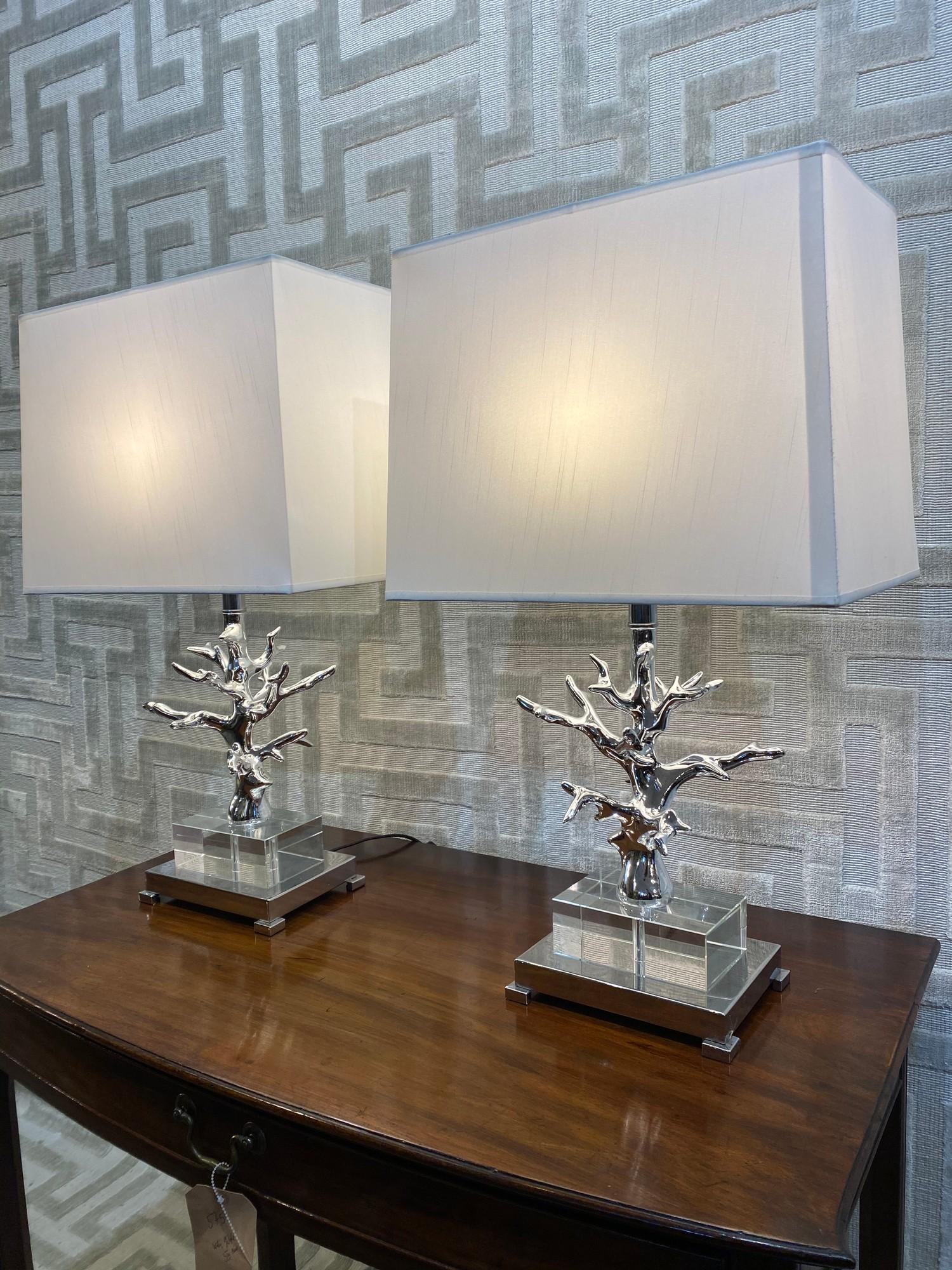 COACH HOUSE TABLE LAMPS, a pair, contemporary coral design with shades, 70cm H. (2) - Image 2 of 4