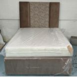BED WITH COOL MAX MATTRESS, with fabric upholstered headboard, 200cm x 138cm x 150cm.