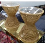 BAMBOO SIDE TABLES, a pair, 1970's Italian style, glass tops, 60cm x 48cm diam. (2)