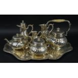 CHRISTOFLE SILVER PLATE TEA/COFFEE SERVICE, Rococo style, including teapot, coffee pot, milk jug,