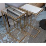 SIDE TABLES, a pair, 1960's French style, gilt metal, 40cm x 25cm x 60cm. (2)